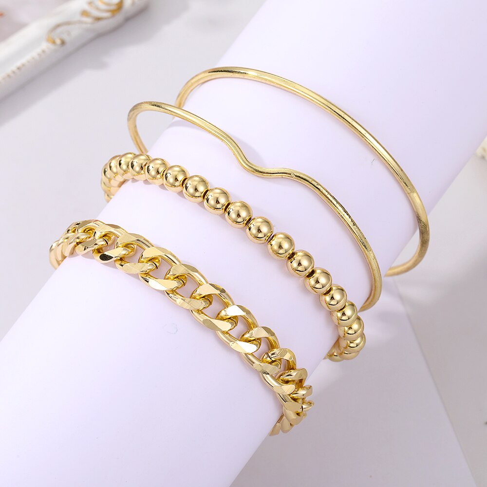 Bohemian Gold Color Angel Bracelets for Women Boho Jewelry Geometric Layered Pearl Hand Chain Charm Bracelet Set