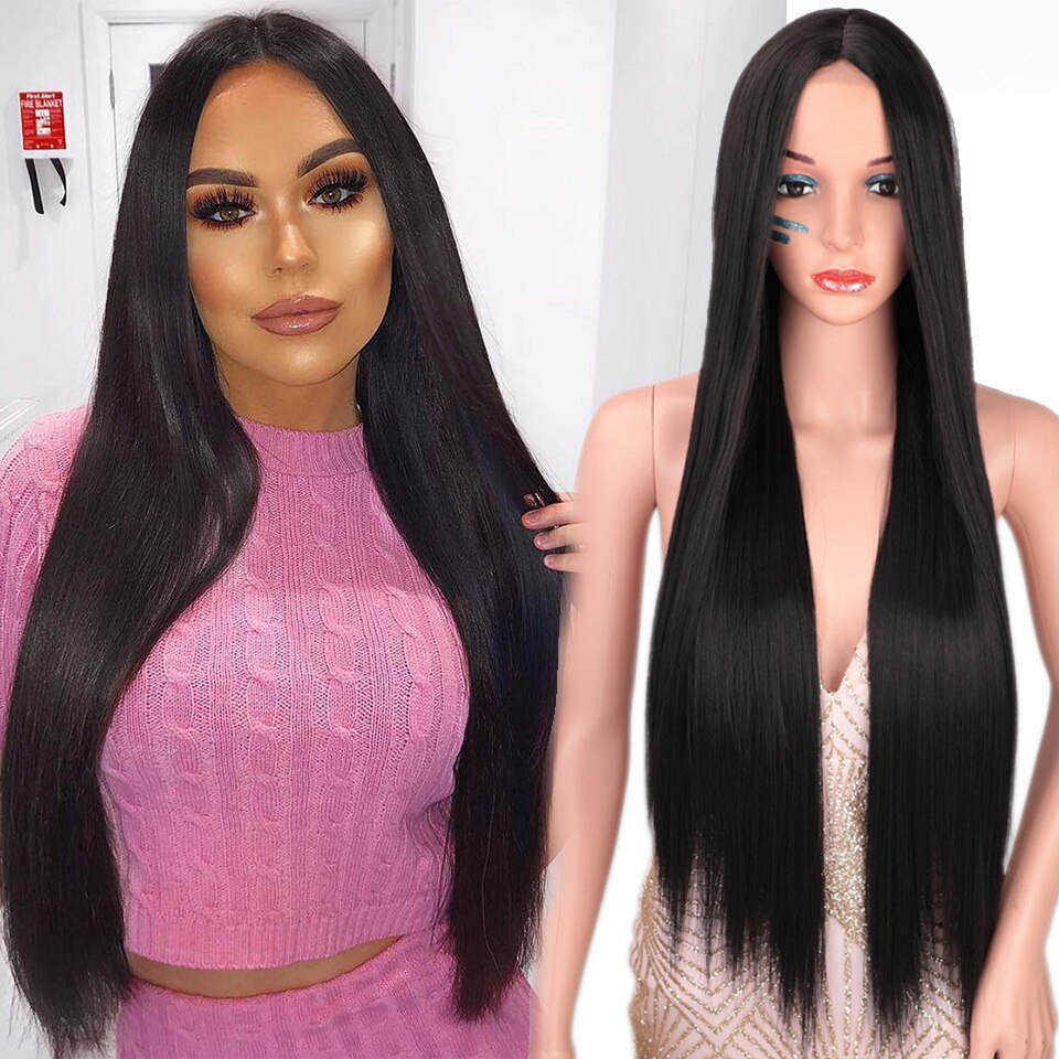 Synthetic Highlights Blonde Wig Long Straight Hair Middle Part Mixed Blonde Wig for Daily