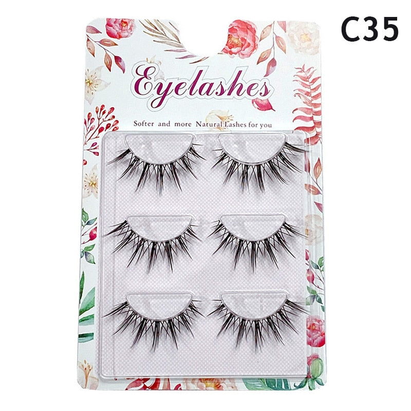3 Pairs Mink Eyelashes Little Devil False Lash Extension Natural Fairy Wispy Lash Cross Curling Fairy False Eyelashes