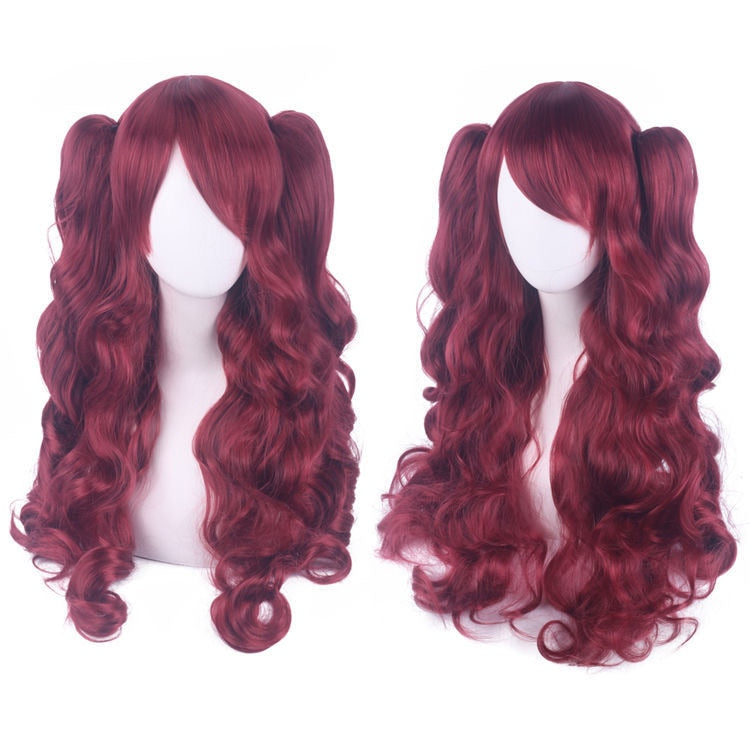 Ladies Long Lolita Double Ponytail Cosplay Synthetic Wig Half Black Half Red Halloween Gold Pink Red Halloween Party Wig
