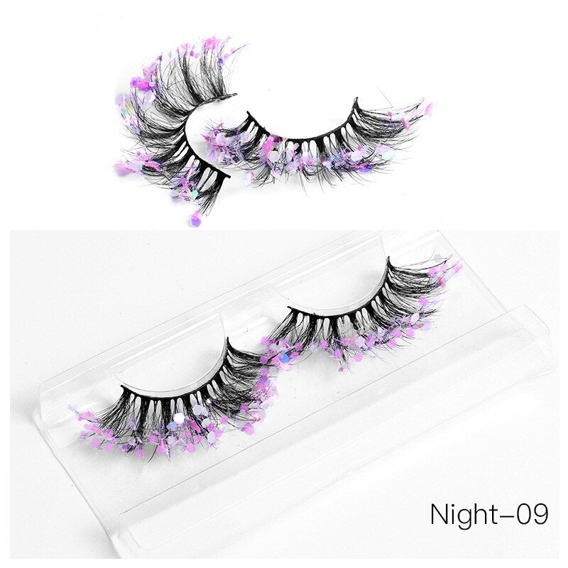 3D Diamond Shiny Fluffy Handmade Faux Mink Dramatic Decoration Eye Dress up EyeLashes Set False Eyelashes Colored Lashes