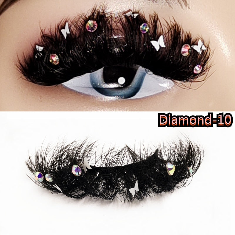 Natural/Long Glitter Shimmery Butterfly Eyelashes 25mm HandMade Full Strip Faux Mink Lashes With Butterflies