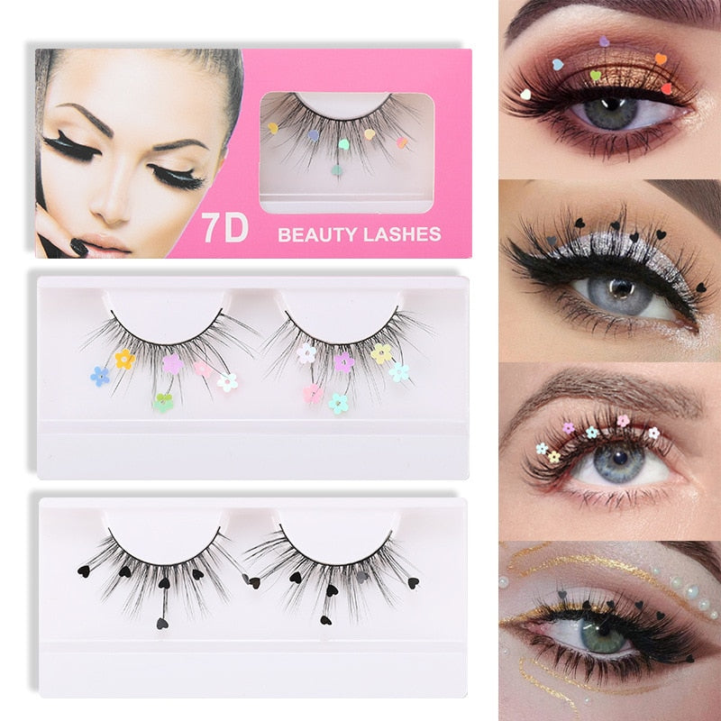 7D Mink Sequins False Eyelashes Peach Heart Glitter Stickers Extension Curler Natural Eye Lashes