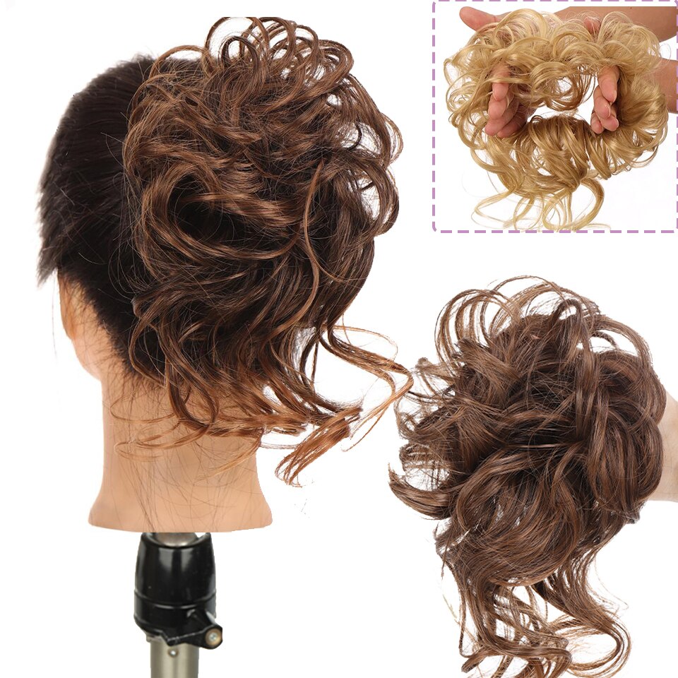 Synthetic Hair Bun Messy Scrunchies Hairpiece Accessories Claw Clip Chignon Curly Fake Hair Elastic Hair Band for Women
