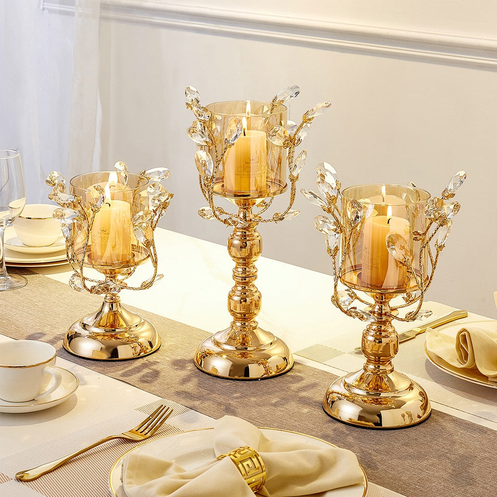 Golden Candle Holder Metal Candlestick Festival Wedding Dining Table Accessory  Home Decor