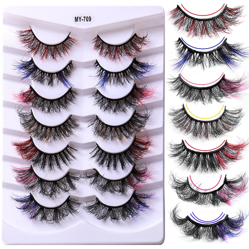7pairs Colored Lashes 22 Styles 3d Mink Lashes Dramatic Colorful Natural Eyelashes Extension Fake Eyelashes