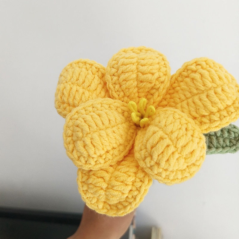 Finished Hand-Knitted Tulips Bouquet Handmade Crochet Fake Flowers for Home Decorate Handmade