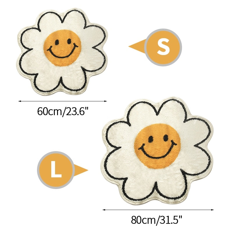 Flower Rug Living Room Nordic Smiley Flower Carpet Bedroom Bedside Area Rugs Plush Floor Mat Home Decor Non-slip Bath Mat