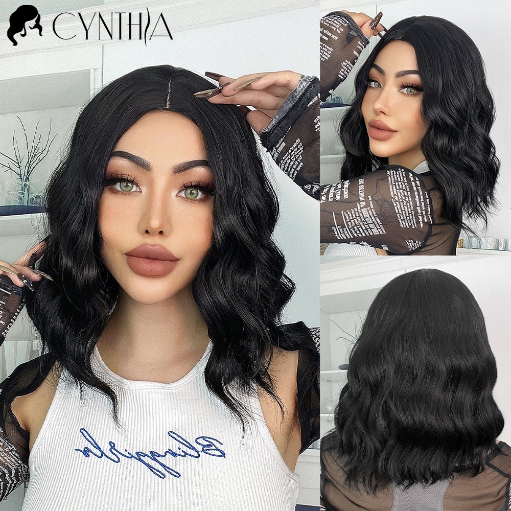 Ombre Blonde Short Bob Synthetic Wig For Women With Bangs White Gold Body Wave Cosplay Lolita Natural Heat Resistant Hair
