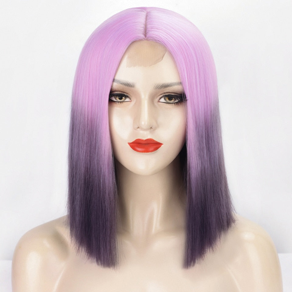 Synthetic Ombre Orange Wig Short Straight Middle Part Bob Wig Natural Yellow/Red Wigs Heat Resistant Fiber