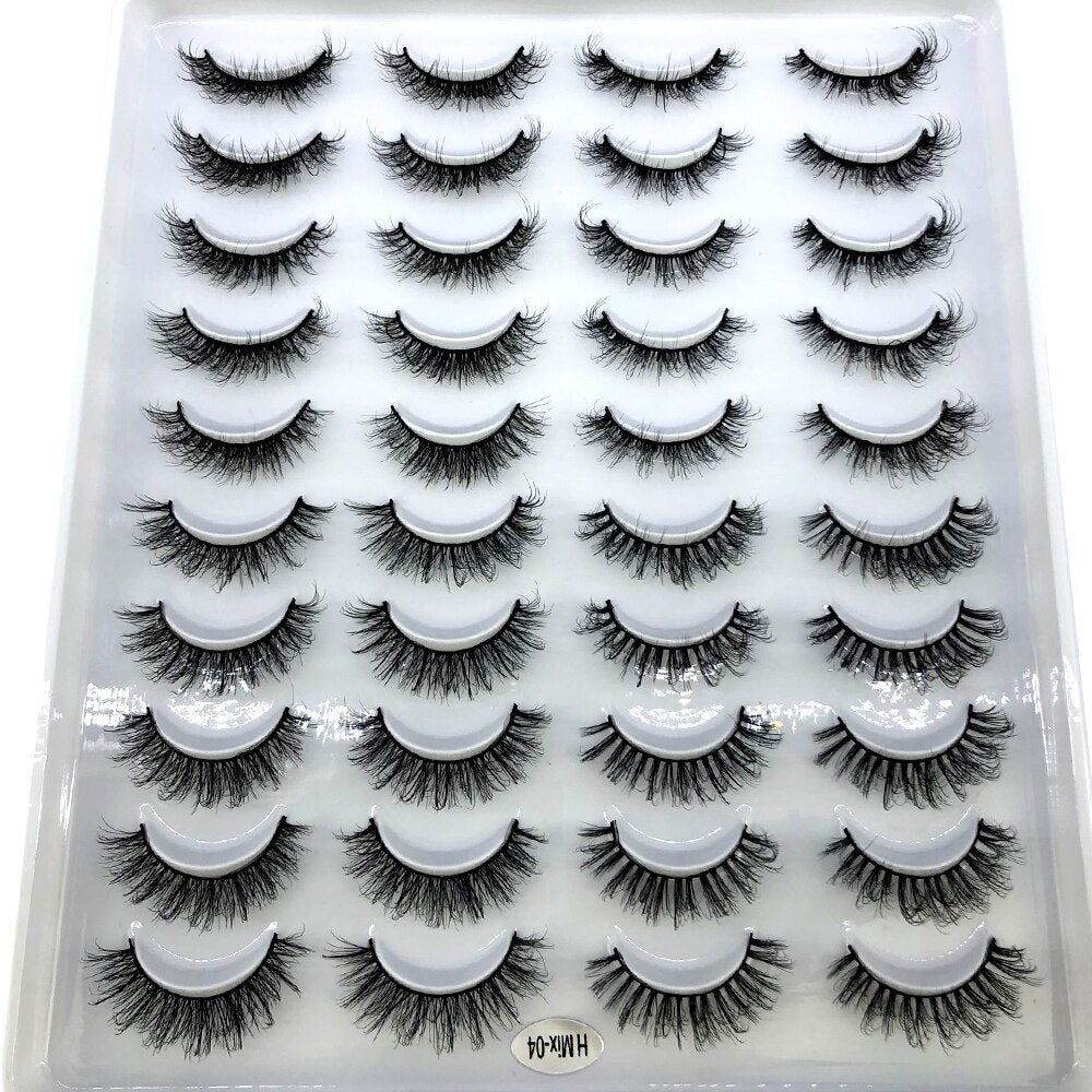 20 pairs long Natural Mink False Eyelashes Cross Dense Handmade Cotton Stalk Eye Lashes Mink Fake Eyelashes