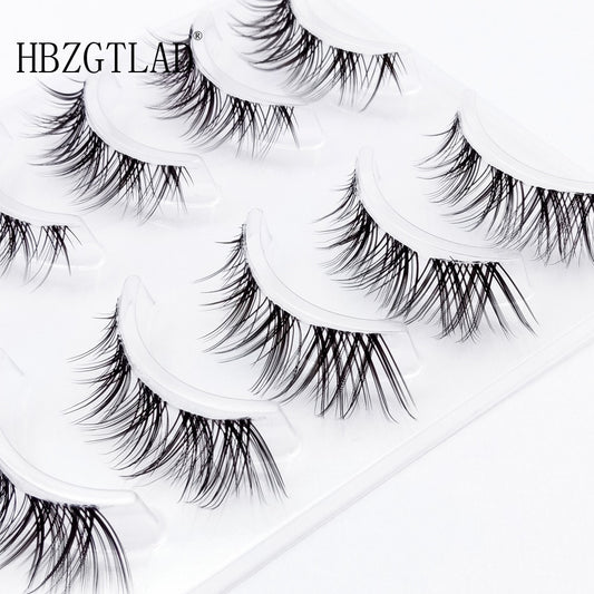 Invisible band Lashes 5 Pairs 3D Faux Mink Lashes Natural short Transparent Terrier Lashes Clear Band Soft Eyelashes