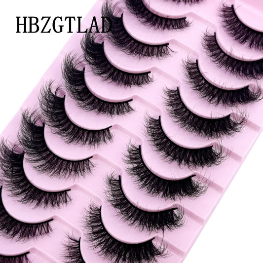 Fluffy 10 Pairs Faux Mink False Eyelashes Natural Long Lashes Crisscross Wispy Fake Eyelashes Extension