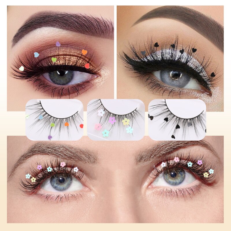 7D Mink Sequins False Eyelashes Peach Heart Glitter Stickers Extension Curler Natural Eye Lashes