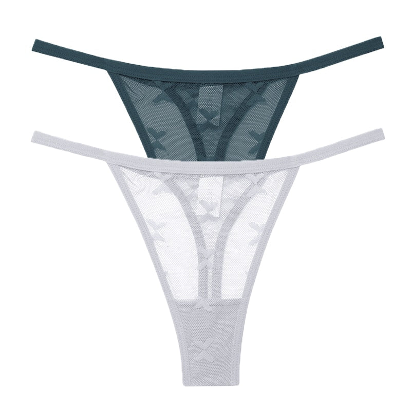 2PCS/Set Mesh Transparent Thong Women Panties Underwear Seamless G-String Female Underpants Intimates Lingerie S-XL