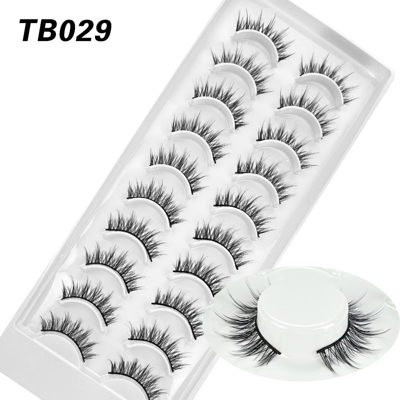 10 Pairs Natural 3d Faux Mink False Eyelashes Dense Curls Slim Short Lashes Cosplay Dramatic Eyelashes
