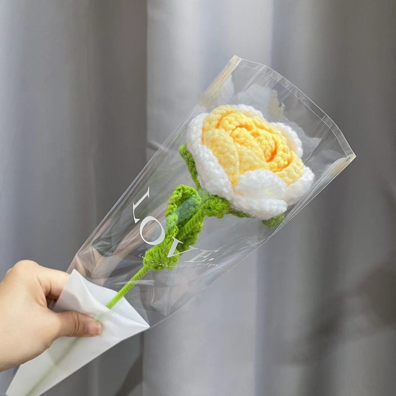 10pcs Hand-knitted Yarn Crochet Sunflower Bouquet Handmade Daisy Tulip Rose Decorative Home Creative Decorate