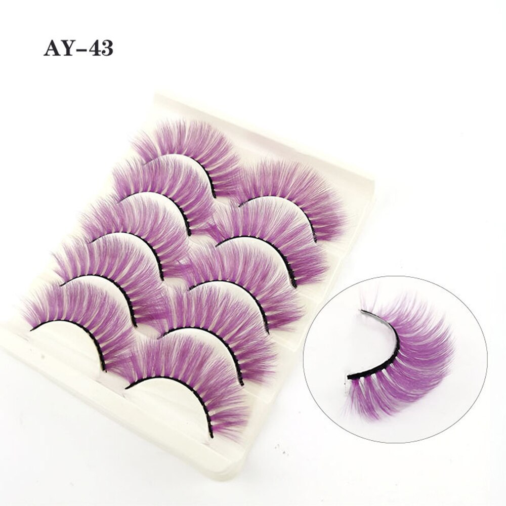 1/5Pairs Colored Eyelash 3D Mink Lashes Colorful Fake Eyelashes Faux Wispy Natural Eyelashes
