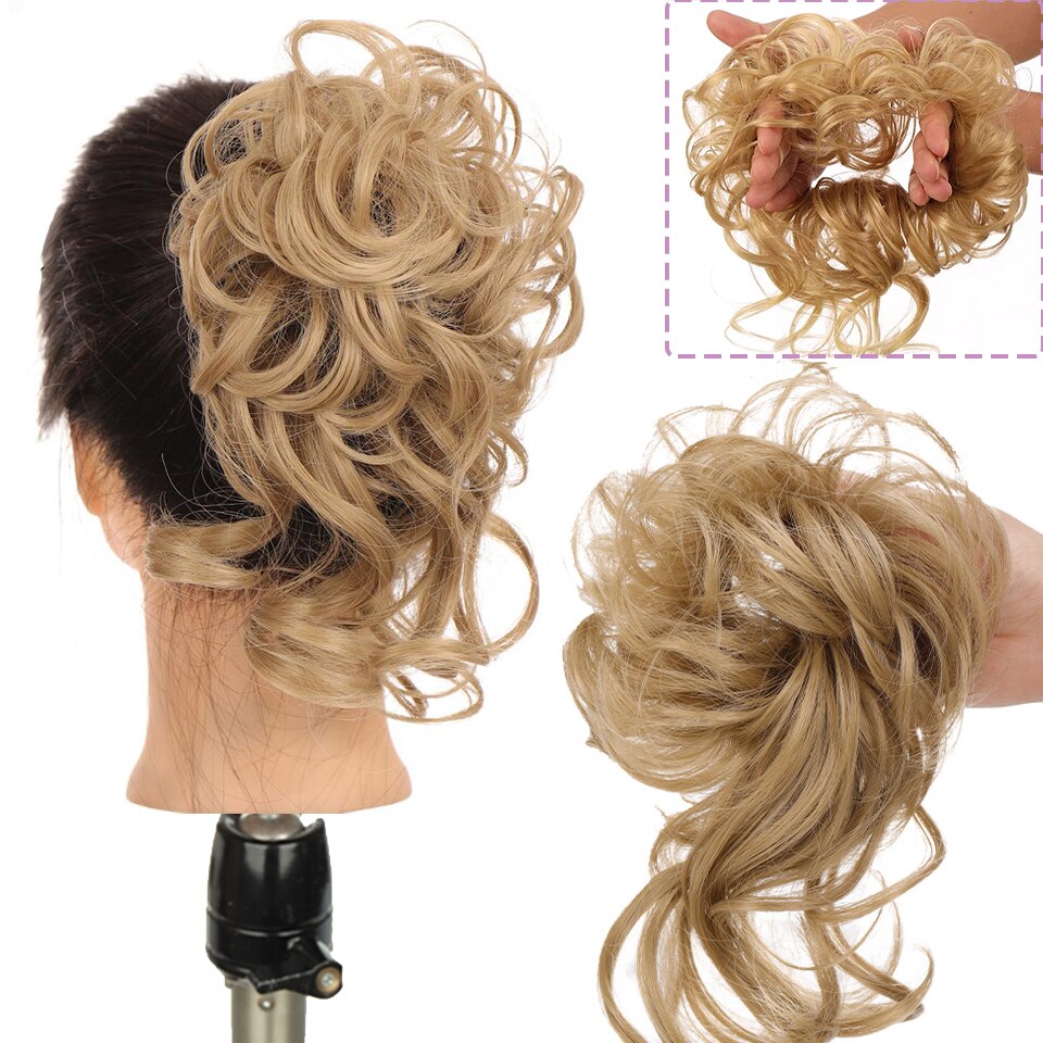 Synthetic Hair Bun Messy Scrunchies Hairpiece Accessories Claw Clip Chignon Curly Fake Hair Elastic Hair Band for Women