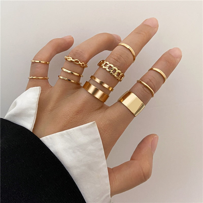 Boho Gold Color 22pcs Heart Rings Set For Women Vintage Geometric Cross Pearl Butterfly Finger Ring Women Jewelry