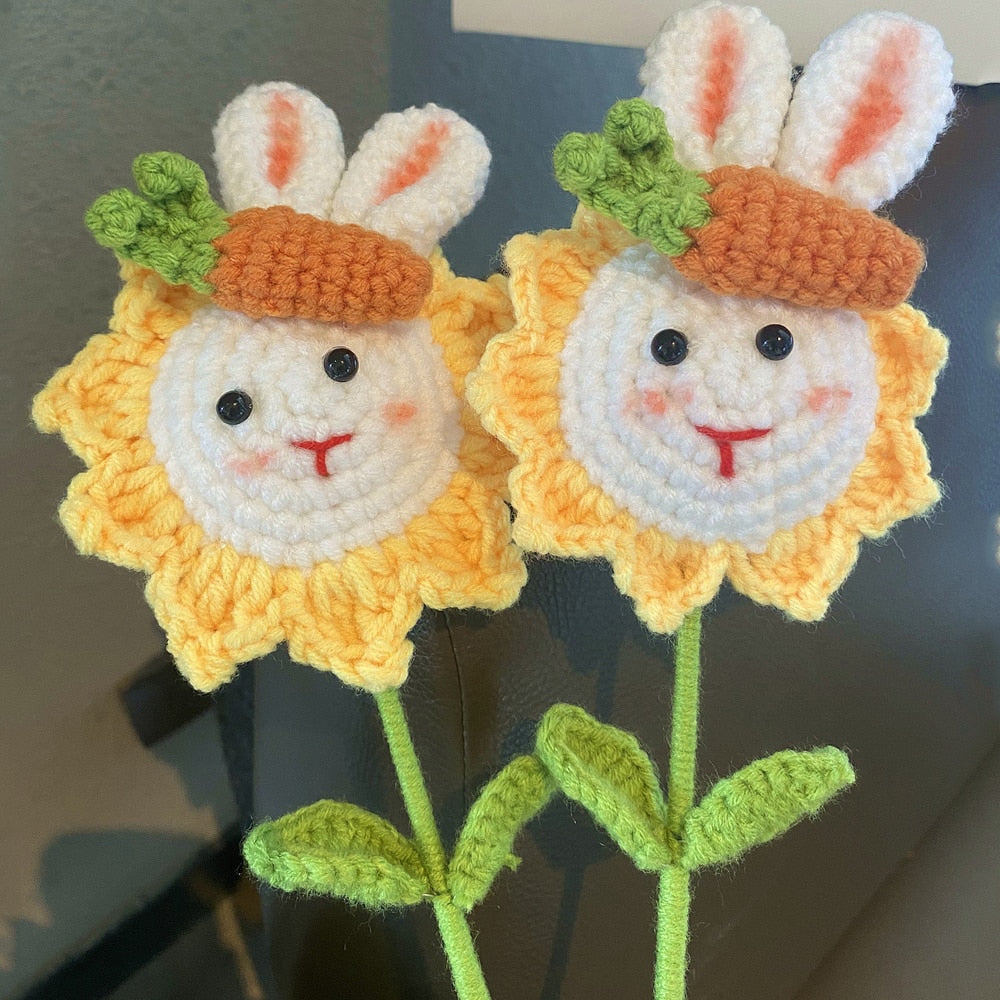 Hand-knitted Pig Crochet Flowers Bouquet Kawaii Animal Shape Artificial Flower Finished Homemade Home Decor Kids Gifts