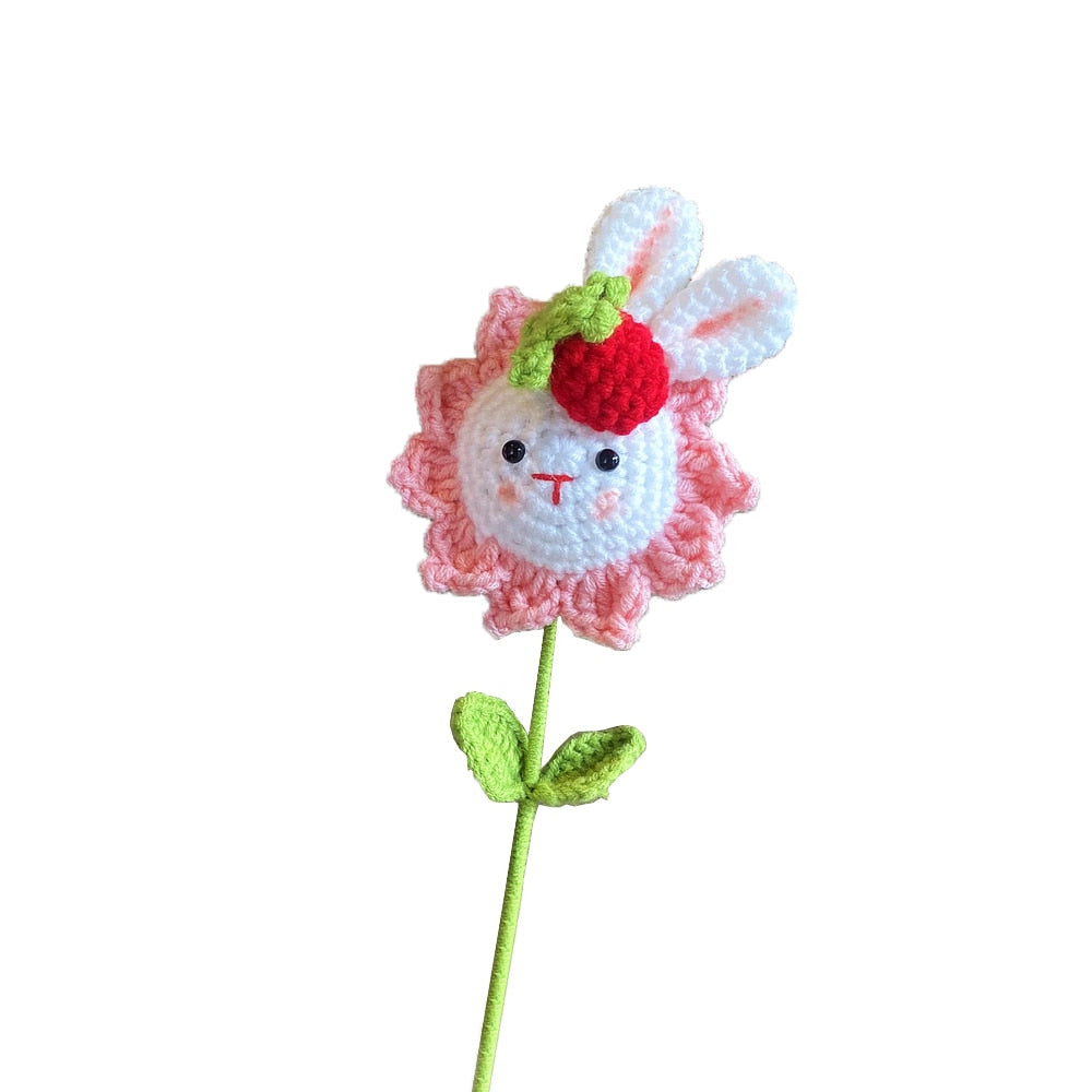 Hand-knitted Pig Crochet Flowers Bouquet Kawaii Animal Shape Artificial Flower Finished Homemade Home Decor Kids Gifts