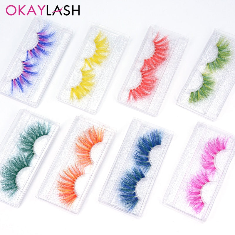 1pair/box real mink color 25mm long siberian eyelashes costume fancy ball dramatic unique colored red blue fake lashes