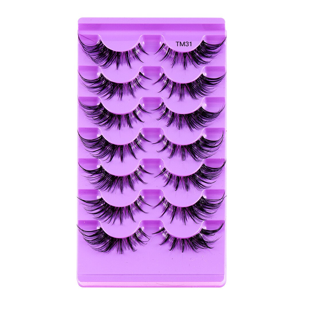 Cat Eye Lashes 7 Pairs Natural Fluffy Messy False Eyelashes Dramatic Invisible Band Foxy Faux Mink Lashes Faux Cils