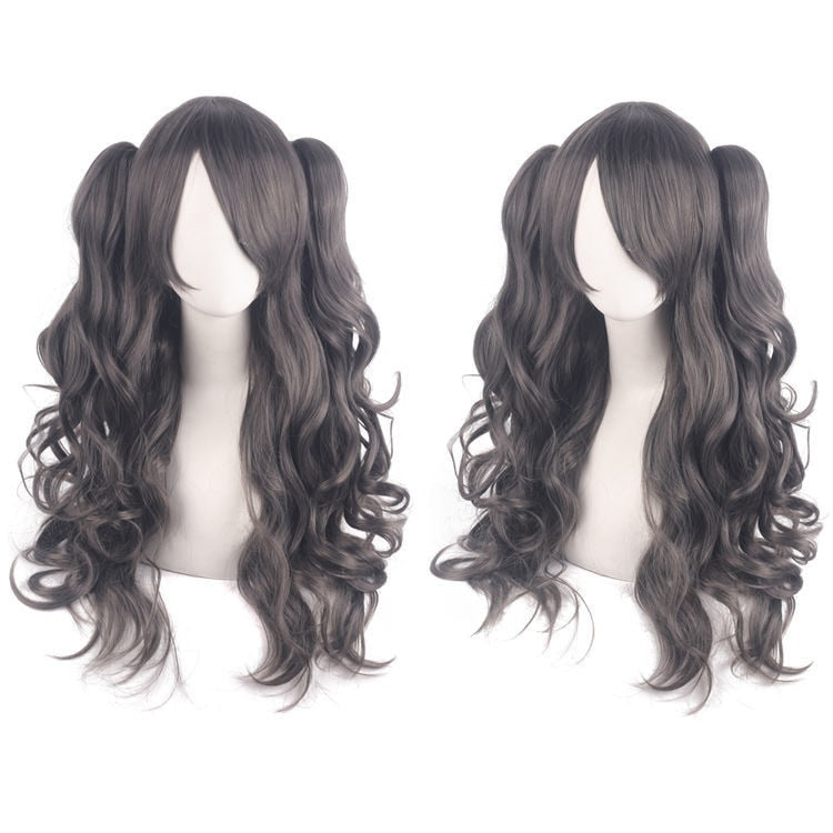 Ladies Long Lolita Double Ponytail Cosplay Synthetic Wig Half Black Half Red Halloween Gold Pink Red Halloween Party Wig