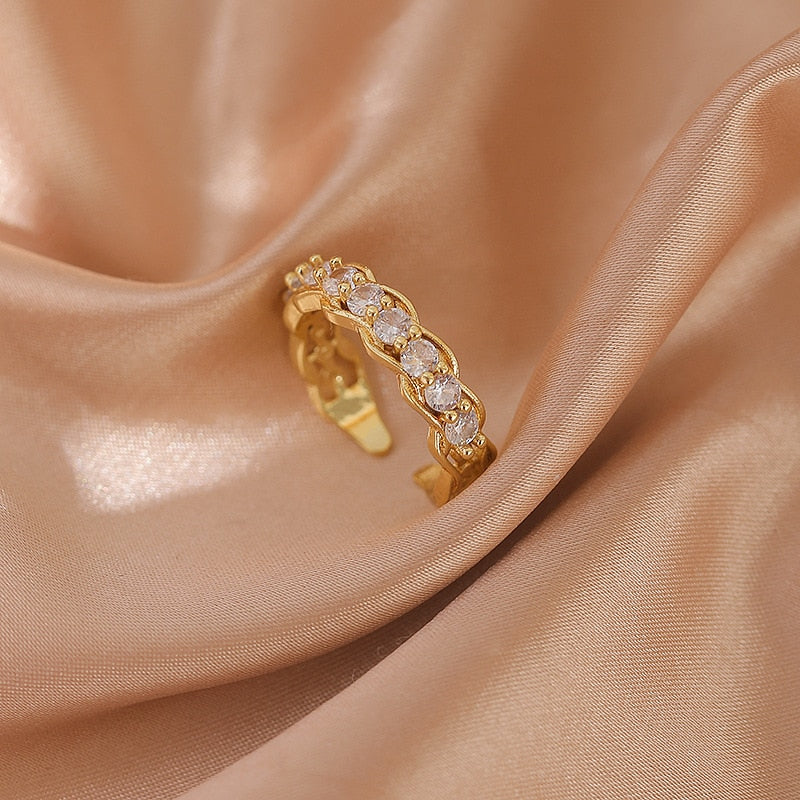 Luxury Gold Color Pearl Zircon Rings Vintage Sexy Open Joint Elegant