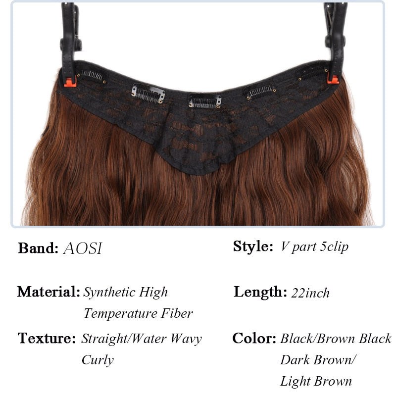 Synthetic Hair Fake Hair Extensions Clip Hairpiece V-Shaped Half Wig Natural Wavy Extension False Strands On Hairpins Women