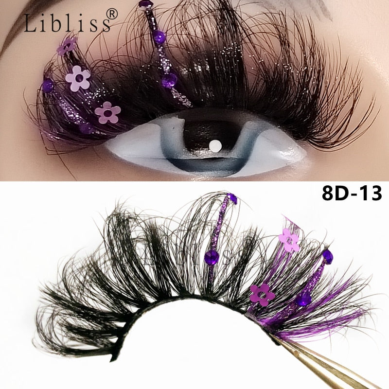 Natural/Long Glitter Shimmery Butterfly Eyelashes 25mm HandMade Full Strip Faux Mink Lashes With Butterflies