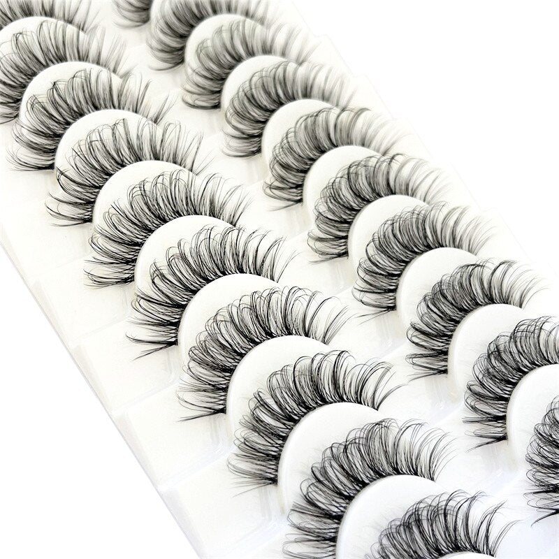 10Pairs Transparent Band Lashes Natural Long 3D Faux Mink False Eyelashes Handmade Fluffy Volume Eye Lash Cilios