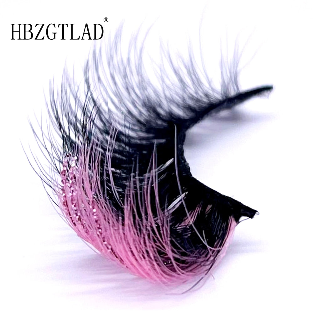 Glitter ombre Colored Lashes 20MM Mink Lashes Dramatic Colorful Natural Eyelashes Extension Fake Eyelashes