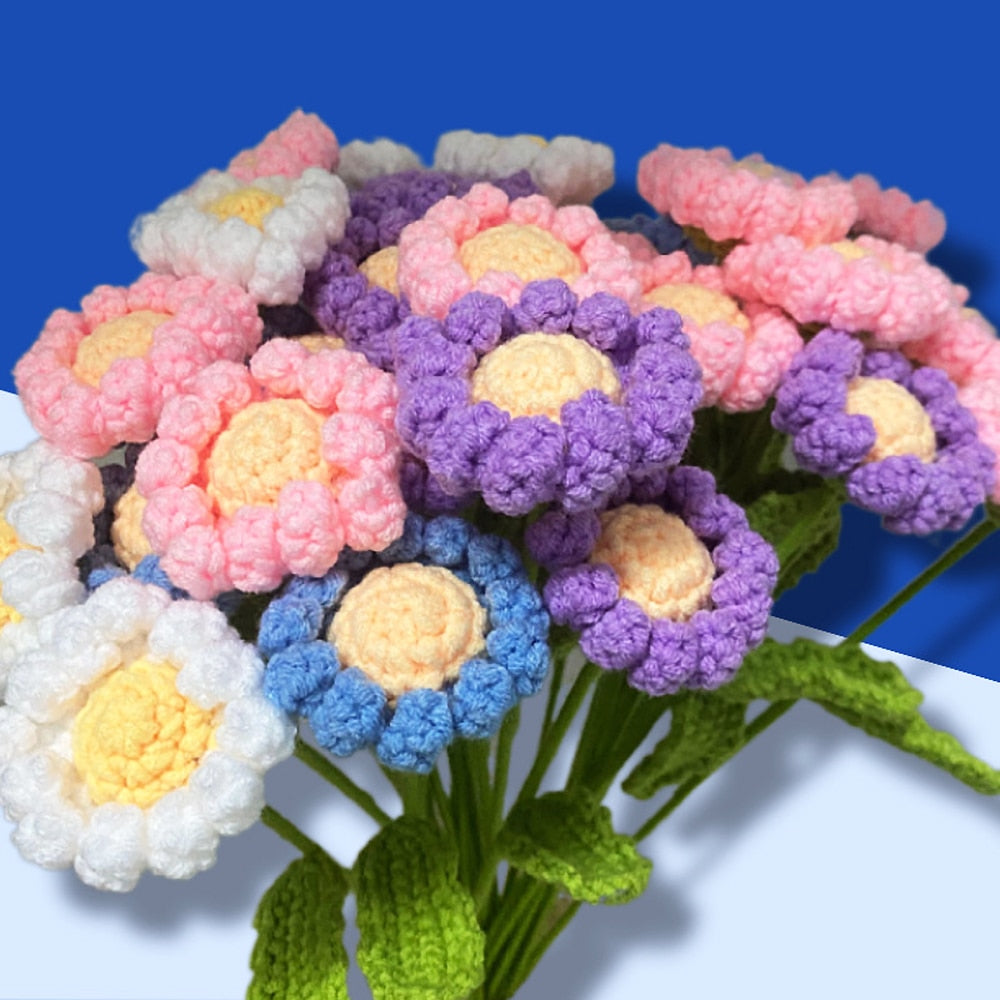 Hand-Knitted Daisy Bouquet Handmade Crochet Fake Flowers Knit Chamomile Flower Finished Decoration Home Decorative
