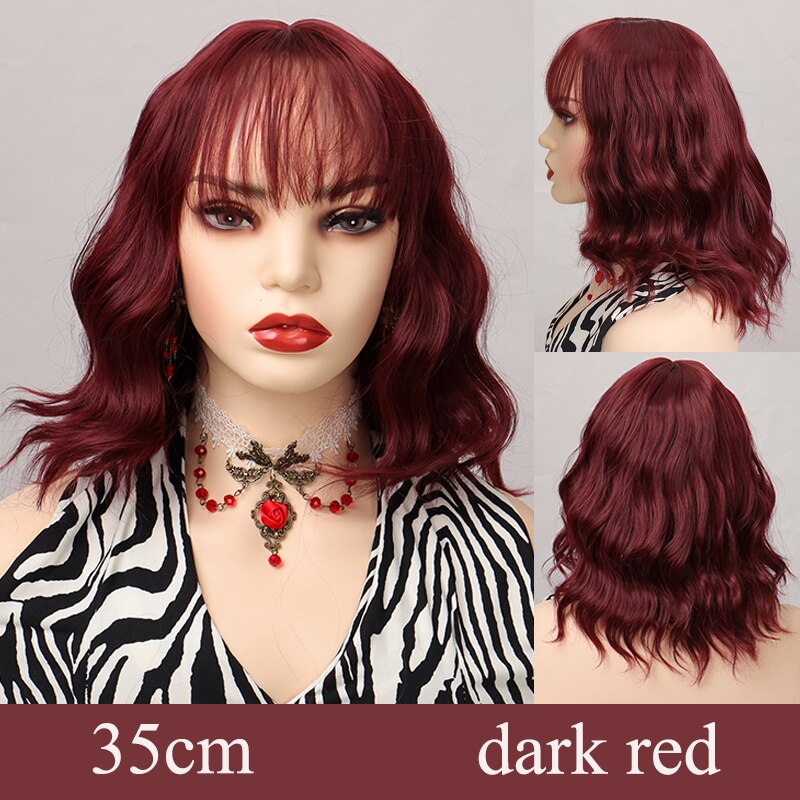 Synthetic Short Water Wave Cosplay Bob Wig with Bangs Heat-resistant Fiber Lolita Wigs For Women Daily Wear