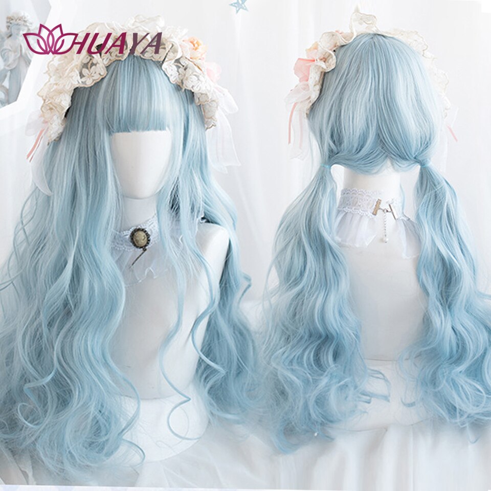 Long Straight Wig with Bangs Purple-White Heat Resistant Synthetic Hair Wigs for African American Girl Lolita Cosplay Wig