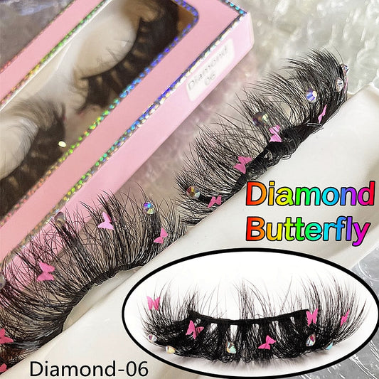 Faux Mink 25mm Lashes With Pink Blue Butterfly/Flower On Them Full Strip Diamond Cosmetics False Eyelashes