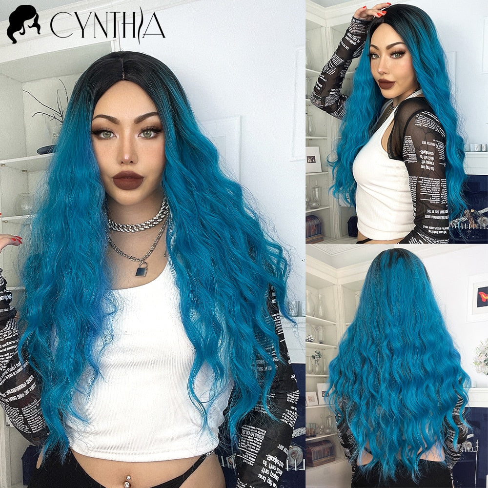 Blonde Synthetic Wig for Woman Long Body Wave Hair Cosplay Lolita Party Natural Heat Resistant Wigs Fiber Daily Hair