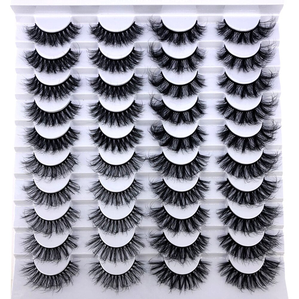 20 pairs long Natural Mink False Eyelashes Cross Dense Handmade Cotton Stalk Eye Lashes Mink Fake Eyelashes