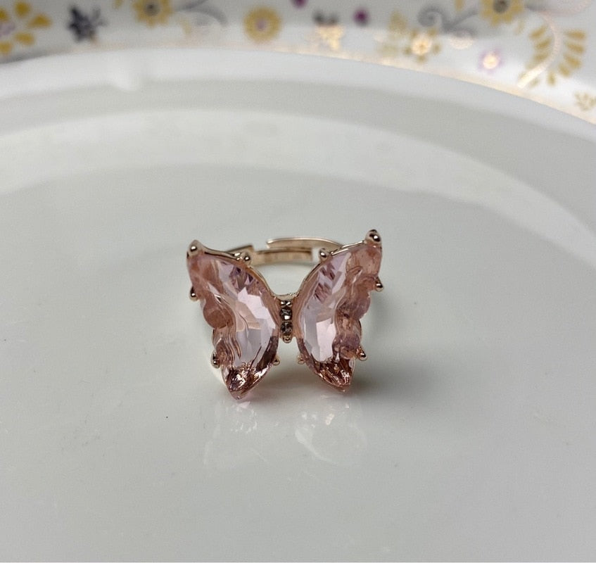 Crystal Butterfly Rings for Women Atmospheric Luxury Anillos Romantic Gift Alloy Ornaments