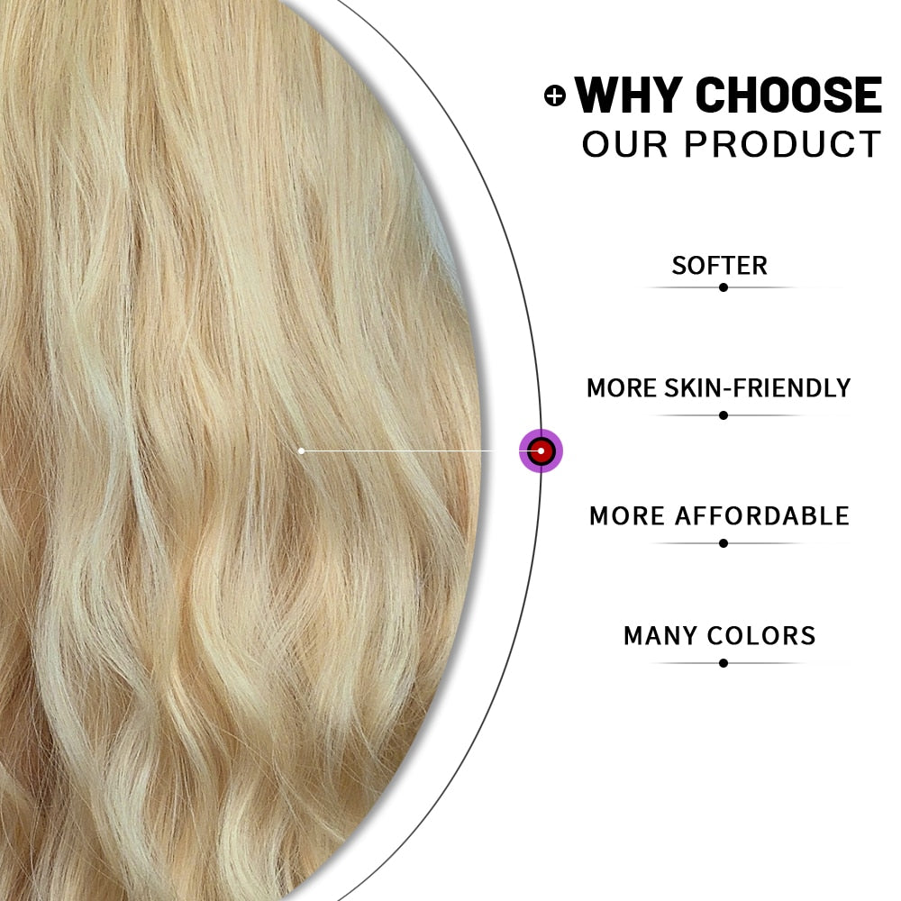 Blonde Body Wave Synthetic Wigs For Women Long Wave White Lolita Cosplay Party Natural Heat Resistant Hair