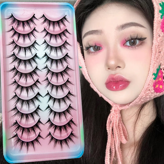 Natural Lashes 5/10 Pairs Eyelashes 3D Mink Manga Lashes Strip Lashes Band Soft Light False Eyelashes