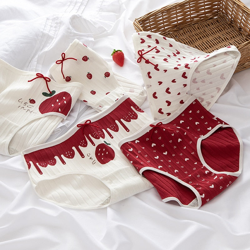 5Pcs/Set Cotton Underwear For Women Panties Cute Love Briefs Mid Waist Seamless Breathable Underpants Lingerie