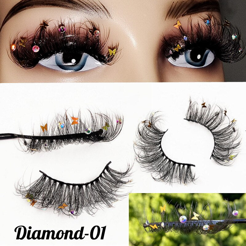 Colored Diamond Glitter 8D False Eyelashes Color Sequin Fuax Mink Lashes Natural Long Stage Colorful Rainbow eyelashes