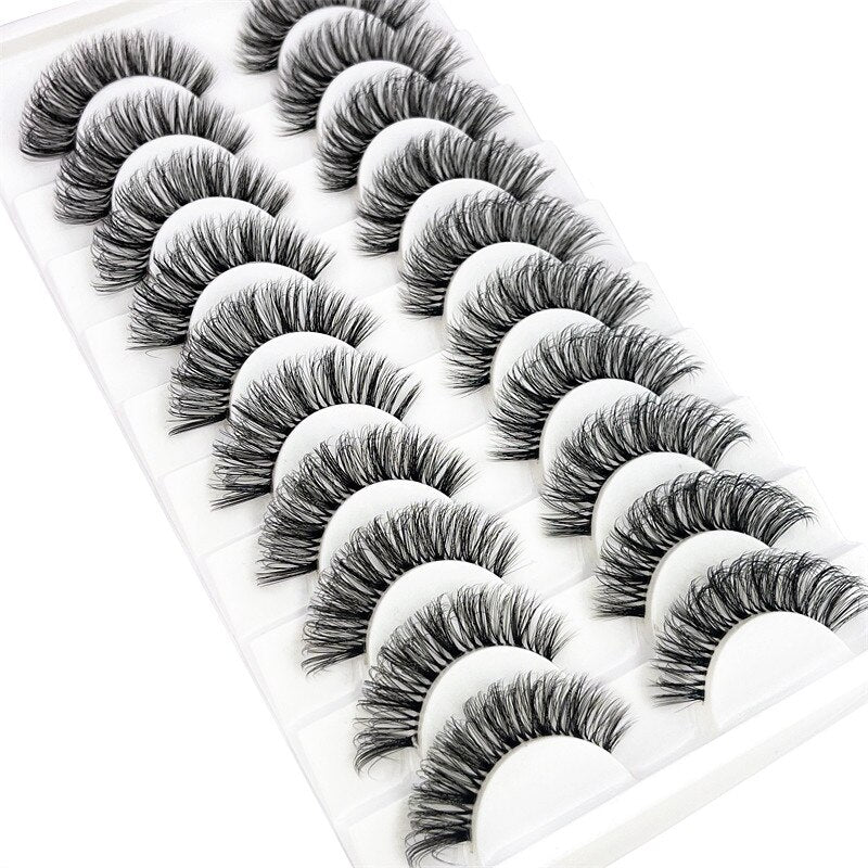 10Pairs Transparent Band Lashes Natural Long 3D Faux Mink False Eyelashes Handmade Fluffy Volume Eye Lash Cilios