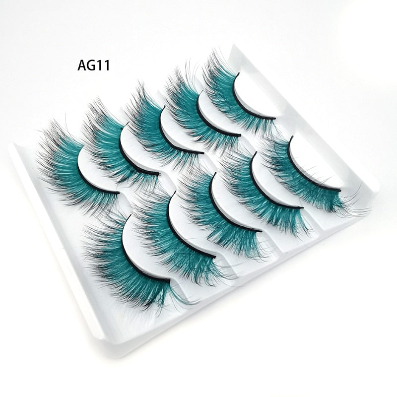Gradient Color False Eyelashes 5pairs 3D Faux 100% Mink Fake Lashes Hair Fluffy Soft Lash Extension Reusable