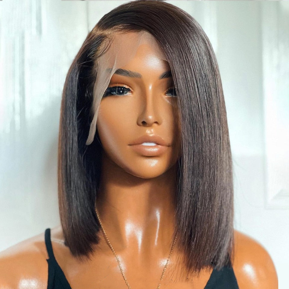 Human Hair Wigs Brazilian Straight Bob Wigs Transparent Frontal Wig Cheap PrePlucked Lace Wigs Natural Hair