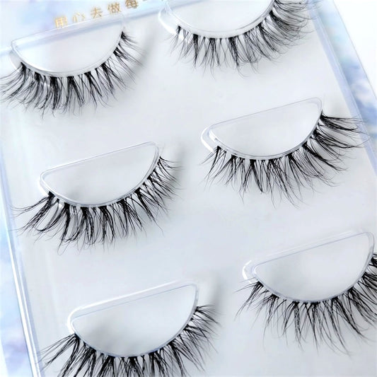 5 pairs short Mink Lashes 3D Mink Eyelashes Invisible Band Natural Black Mink False Eyelash Full Strip Reusable