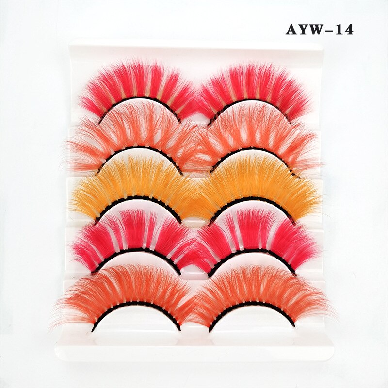 5 Pairs 3D White Mink Lashes Natural Long Thick Fluffy Colorful False Eyelashes Lash Extension
